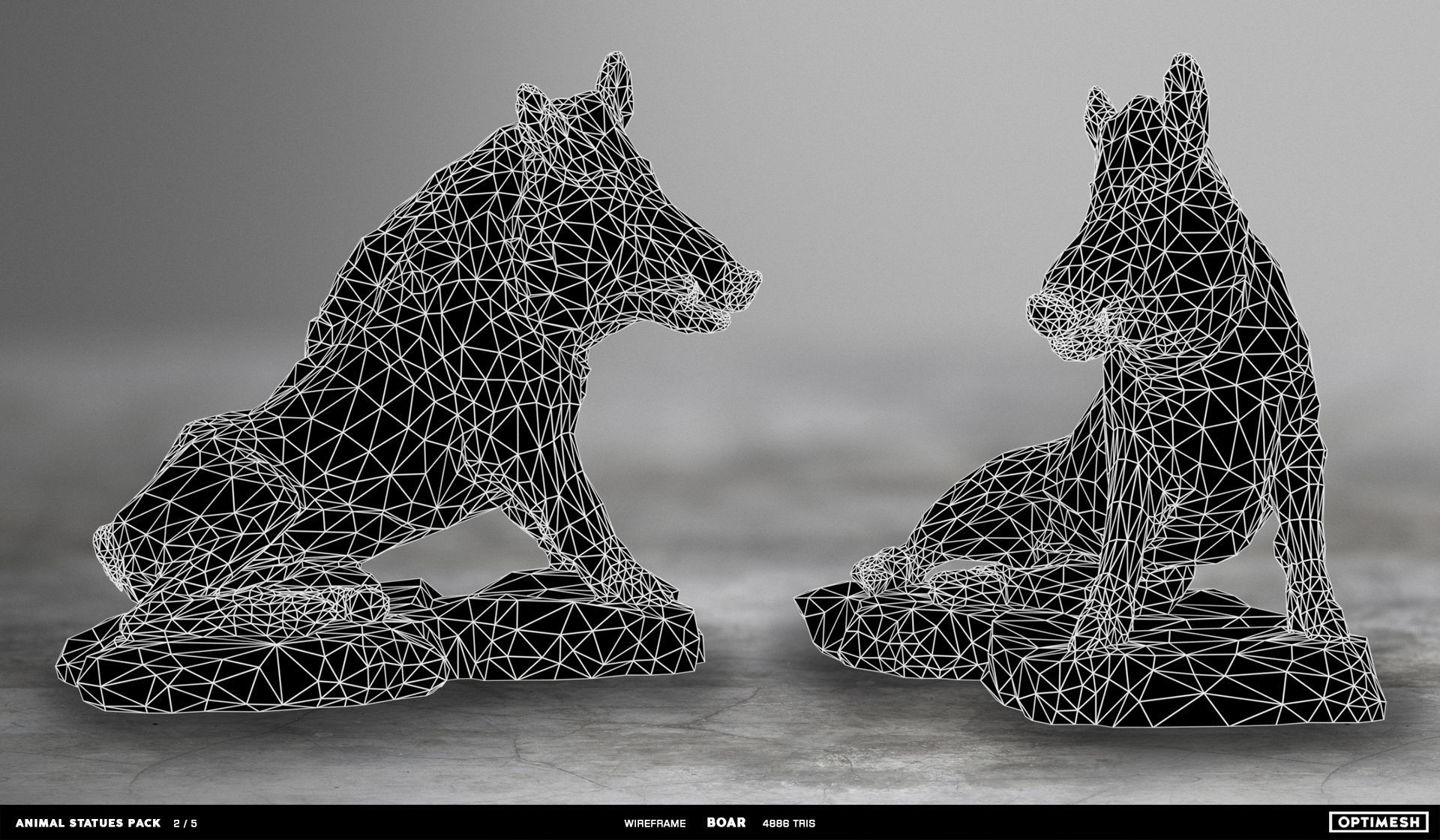 Animal Statues 3D PBR Pack lion puma rhino boar horse Low-poly 3D model_32