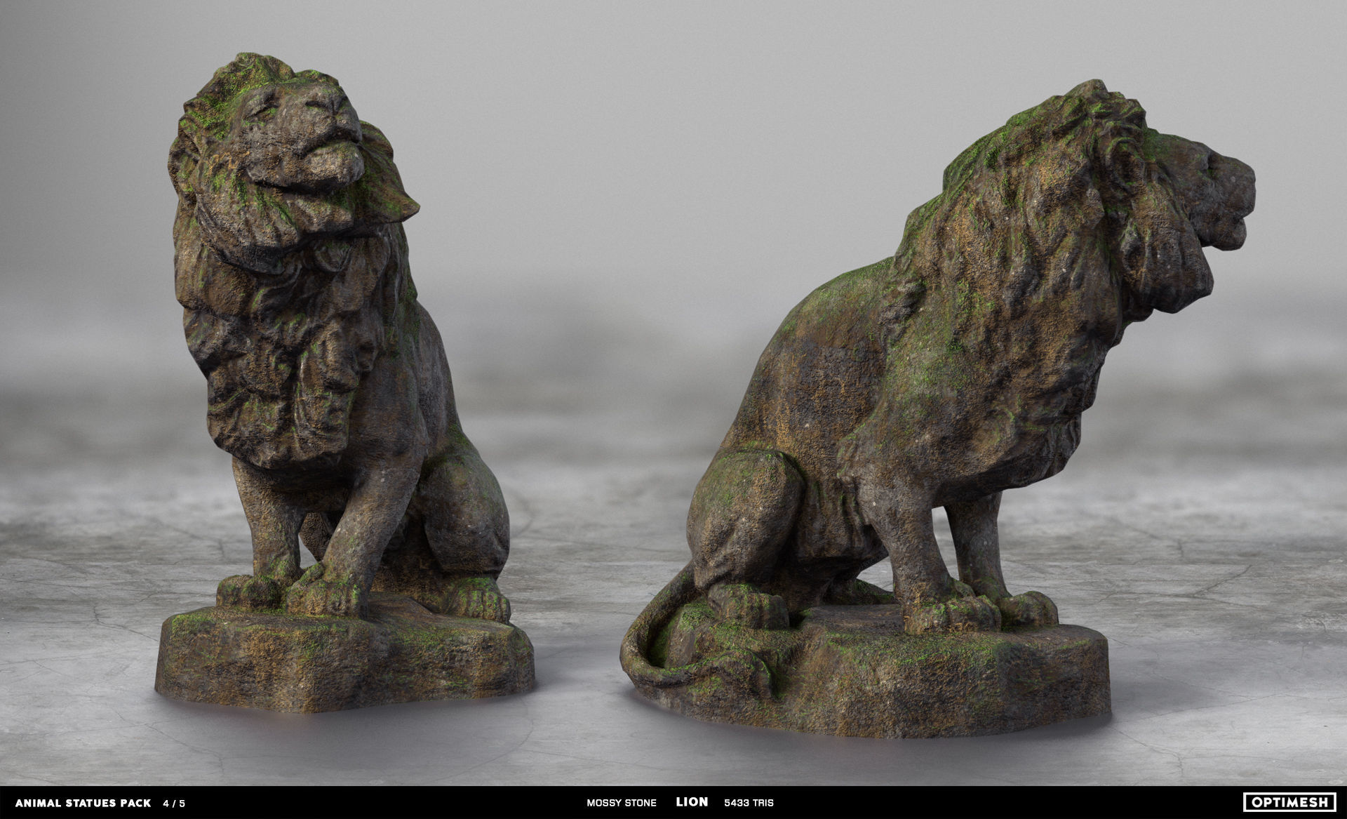 Animal Statues 3D PBR Pack lion puma rhino boar horse Low-poly 3D model_23