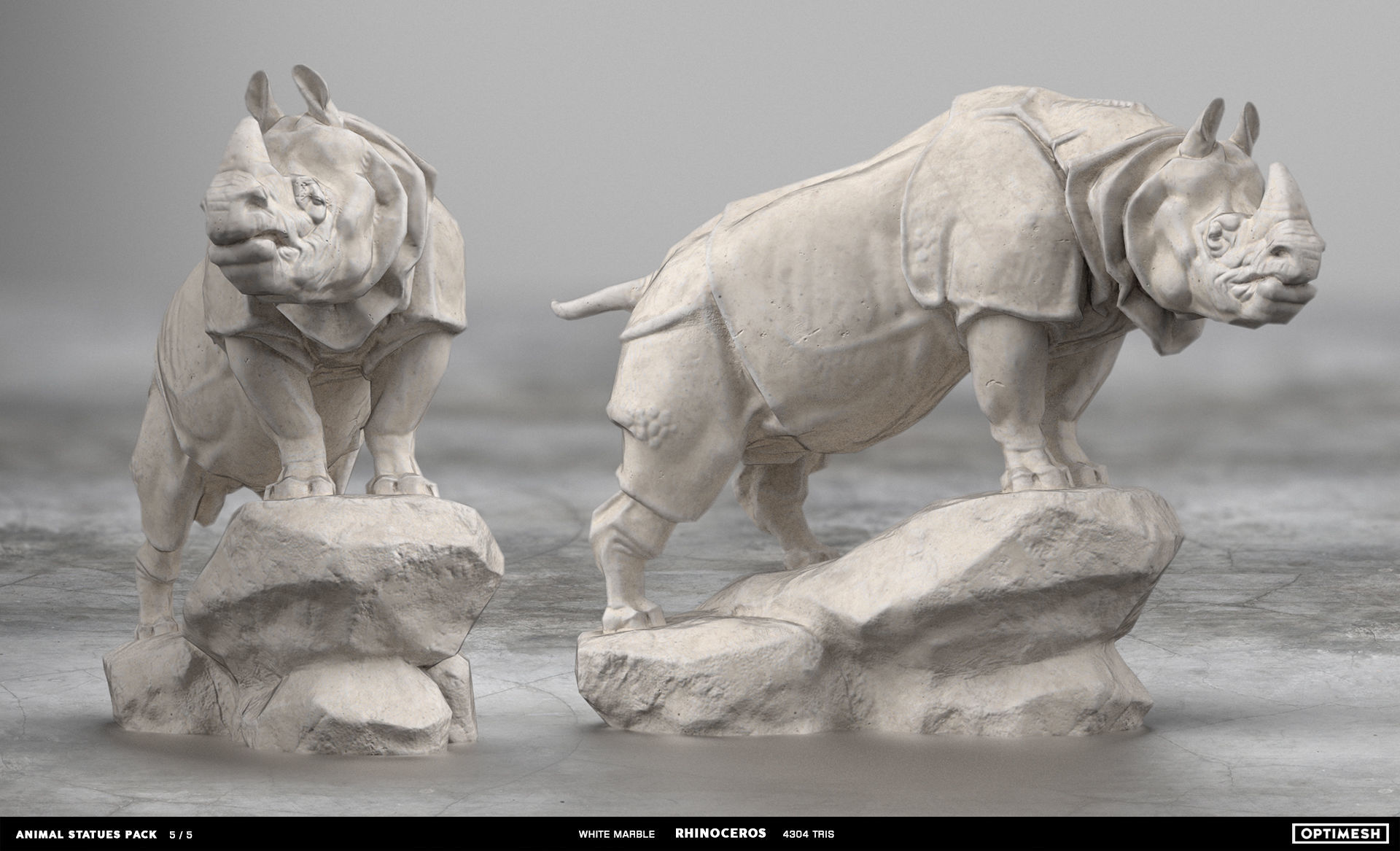 Animal Statues 3D PBR Pack lion puma rhino boar horse Low-poly 3D model_27