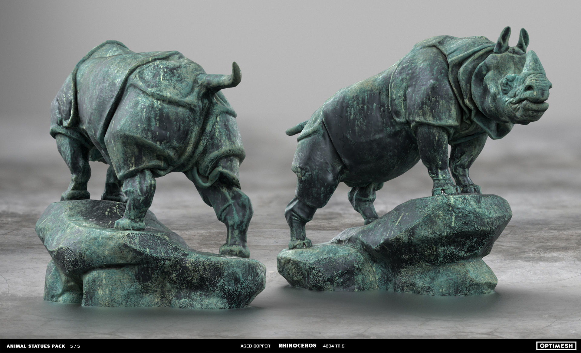 Animal Statues 3D PBR Pack lion puma rhino boar horse Low-poly 3D model_25