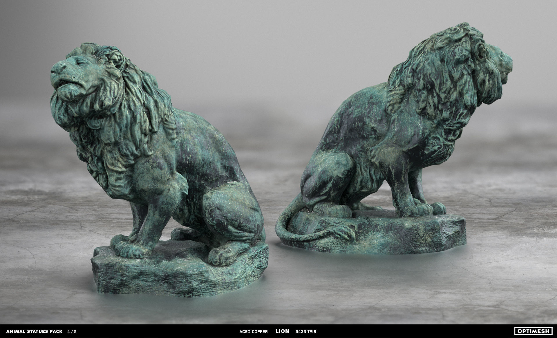 Animal Statues 3D PBR Pack lion puma rhino boar horse Low-poly 3D model_19