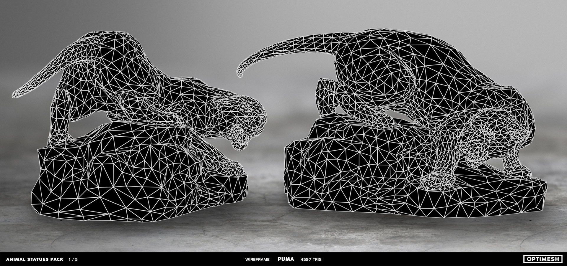 Animal Statues 3D PBR Pack lion puma rhino boar horse Low-poly 3D model_31