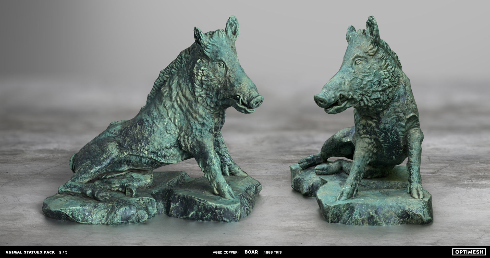 Animal Statues 3D PBR Pack lion puma rhino boar horse Low-poly 3D model_7
