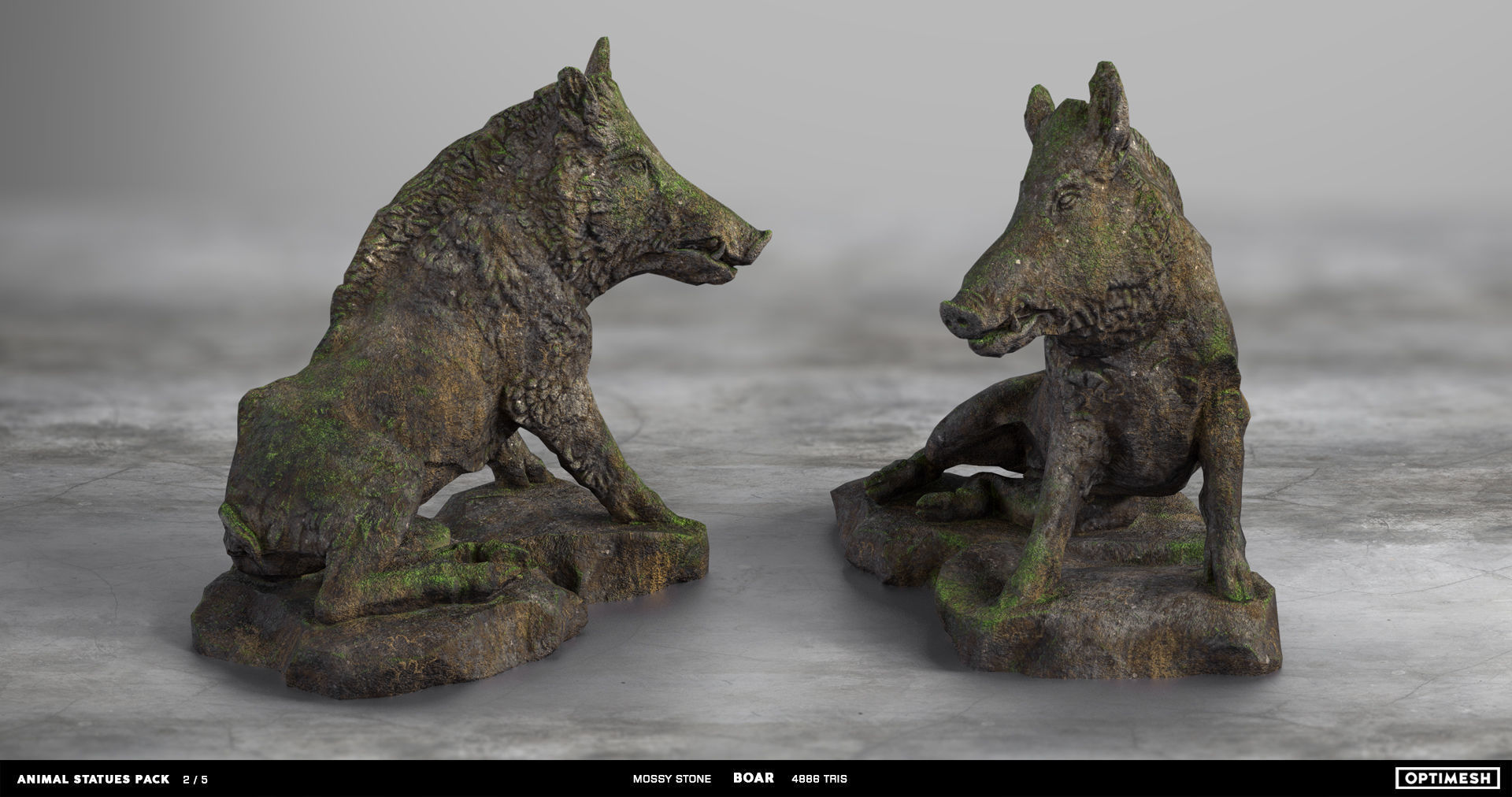 Animal Statues 3D PBR Pack lion puma rhino boar horse Low-poly 3D model_11