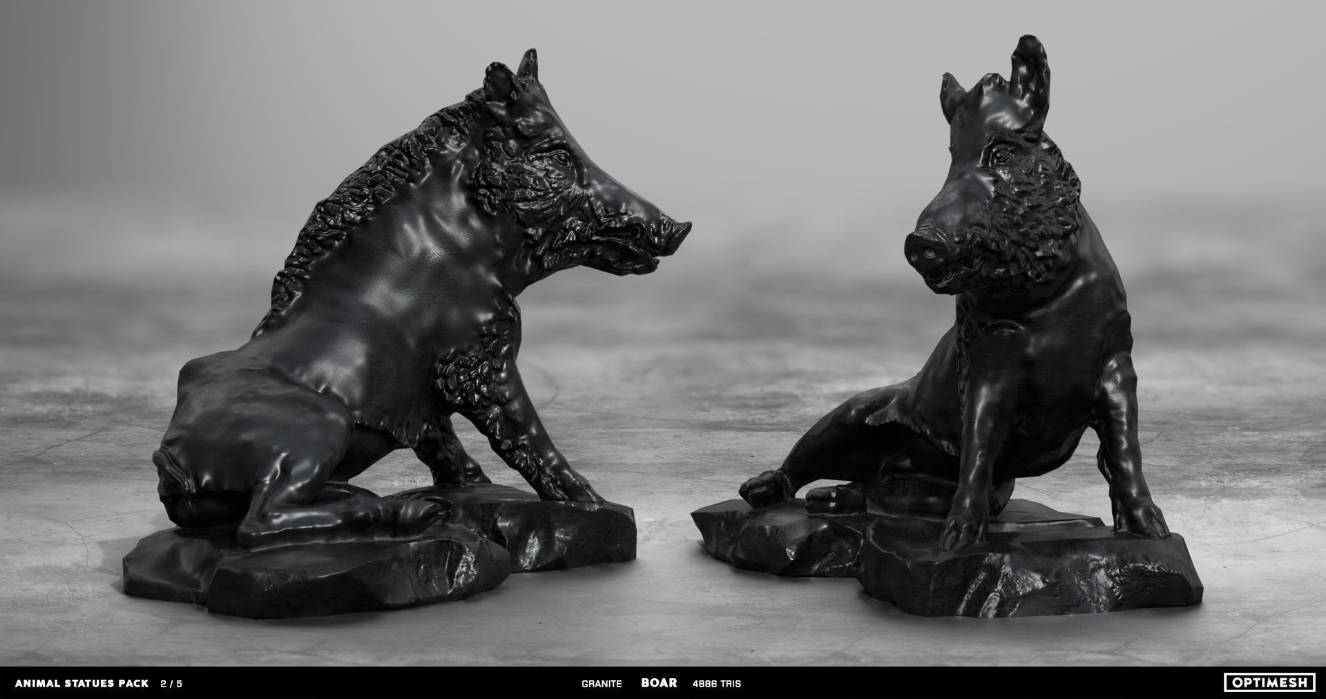 Animal Statues 3D PBR Pack lion puma rhino boar horse Low-poly 3D model_12