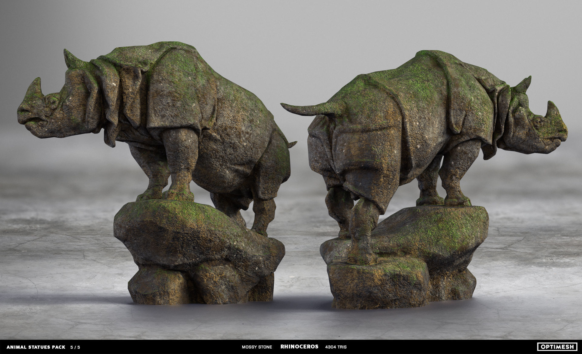 Animal Statues 3D PBR Pack lion puma rhino boar horse Low-poly 3D model_26