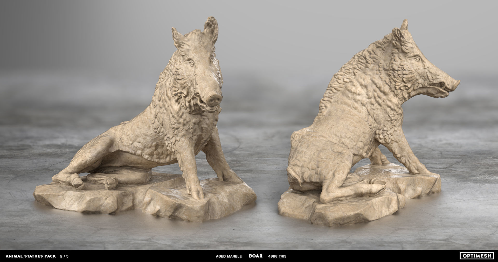 Animal Statues 3D PBR Pack lion puma rhino boar horse Low-poly 3D model_9