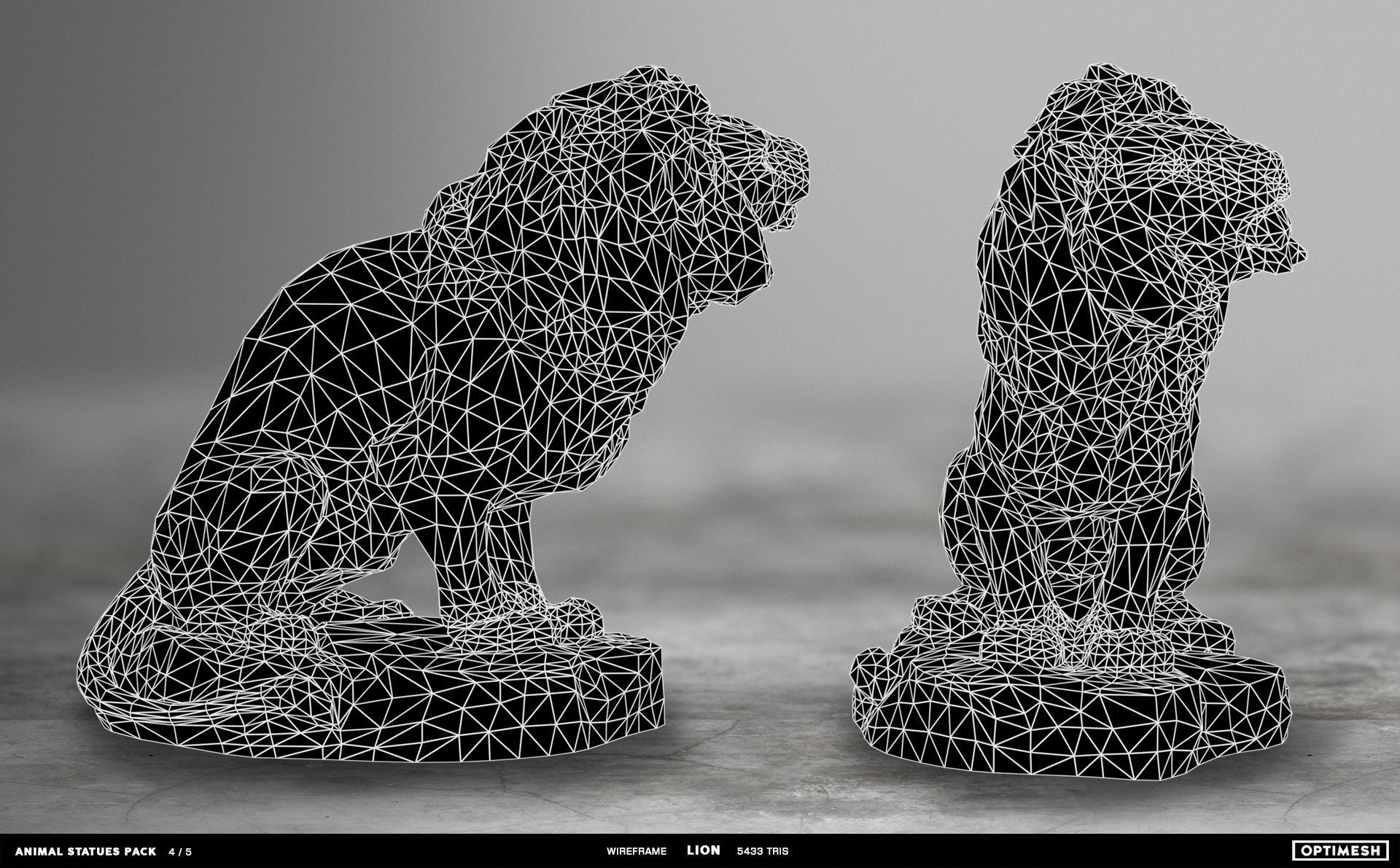 Animal Statues 3D PBR Pack lion puma rhino boar horse Low-poly 3D model_34