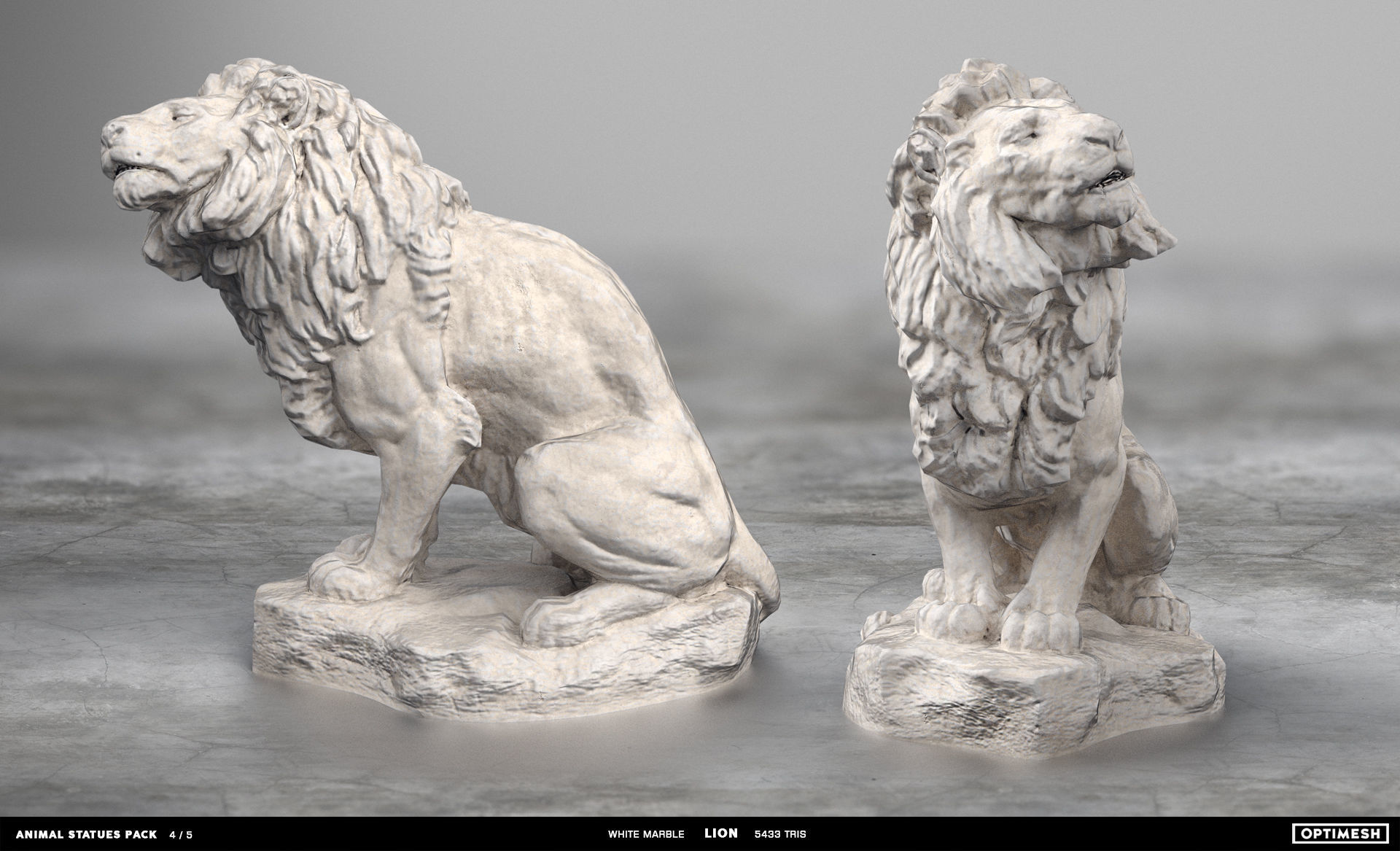 Animal Statues 3D PBR Pack lion puma rhino boar horse Low-poly 3D model_24