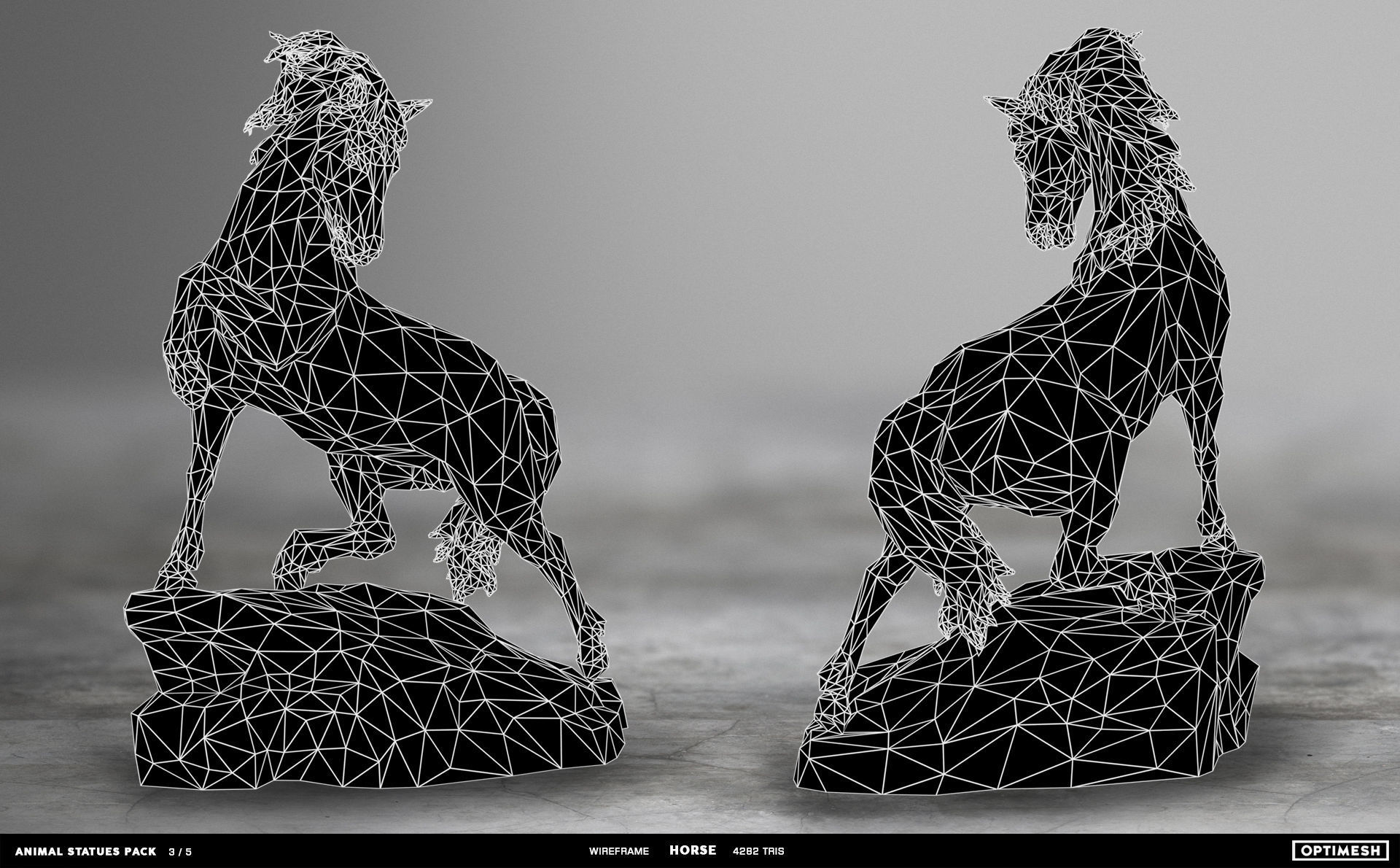 Animal Statues 3D PBR Pack lion puma rhino boar horse Low-poly 3D model_33