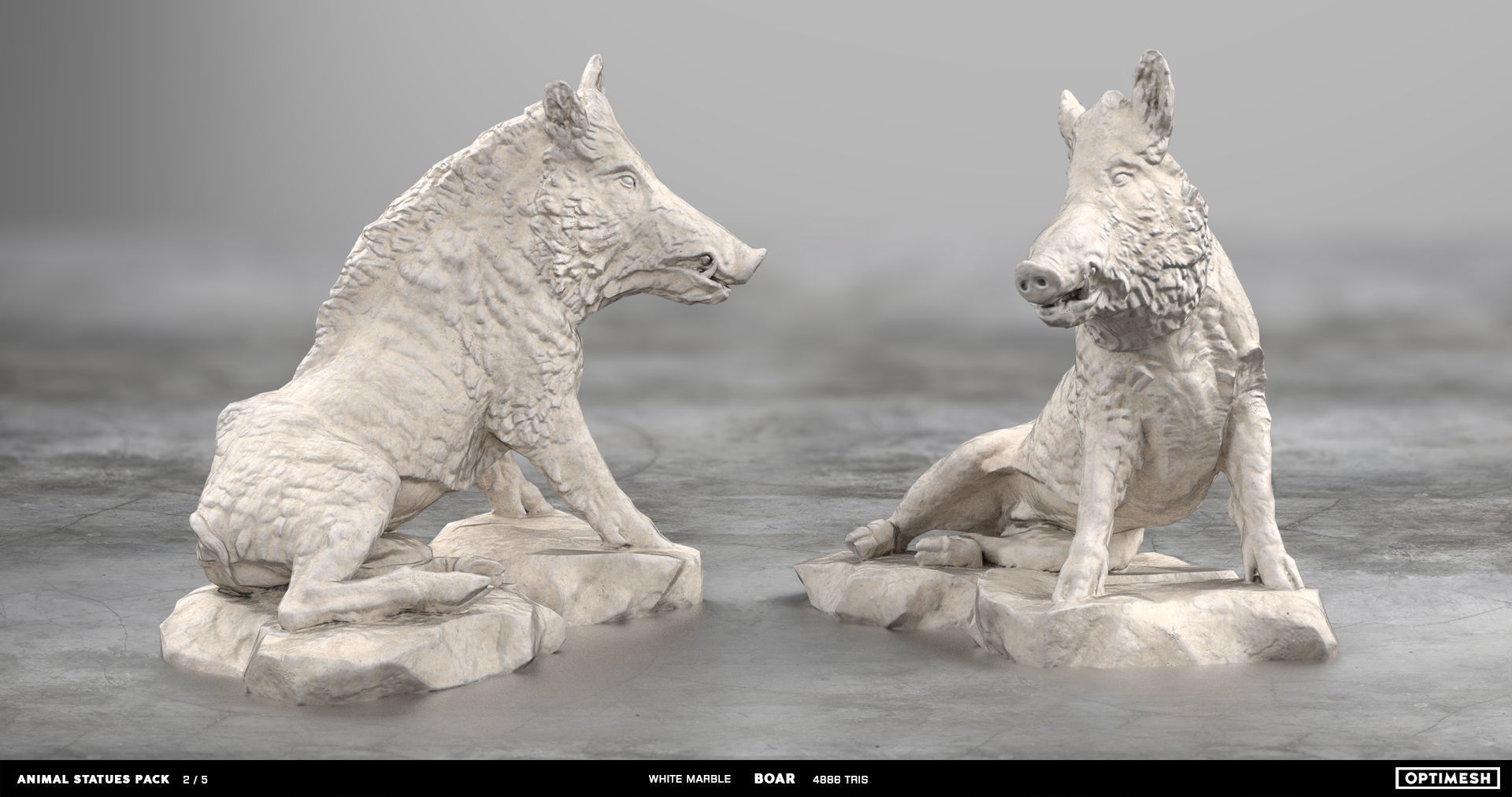 Animal Statues 3D PBR Pack lion puma rhino boar horse Low-poly 3D model_10