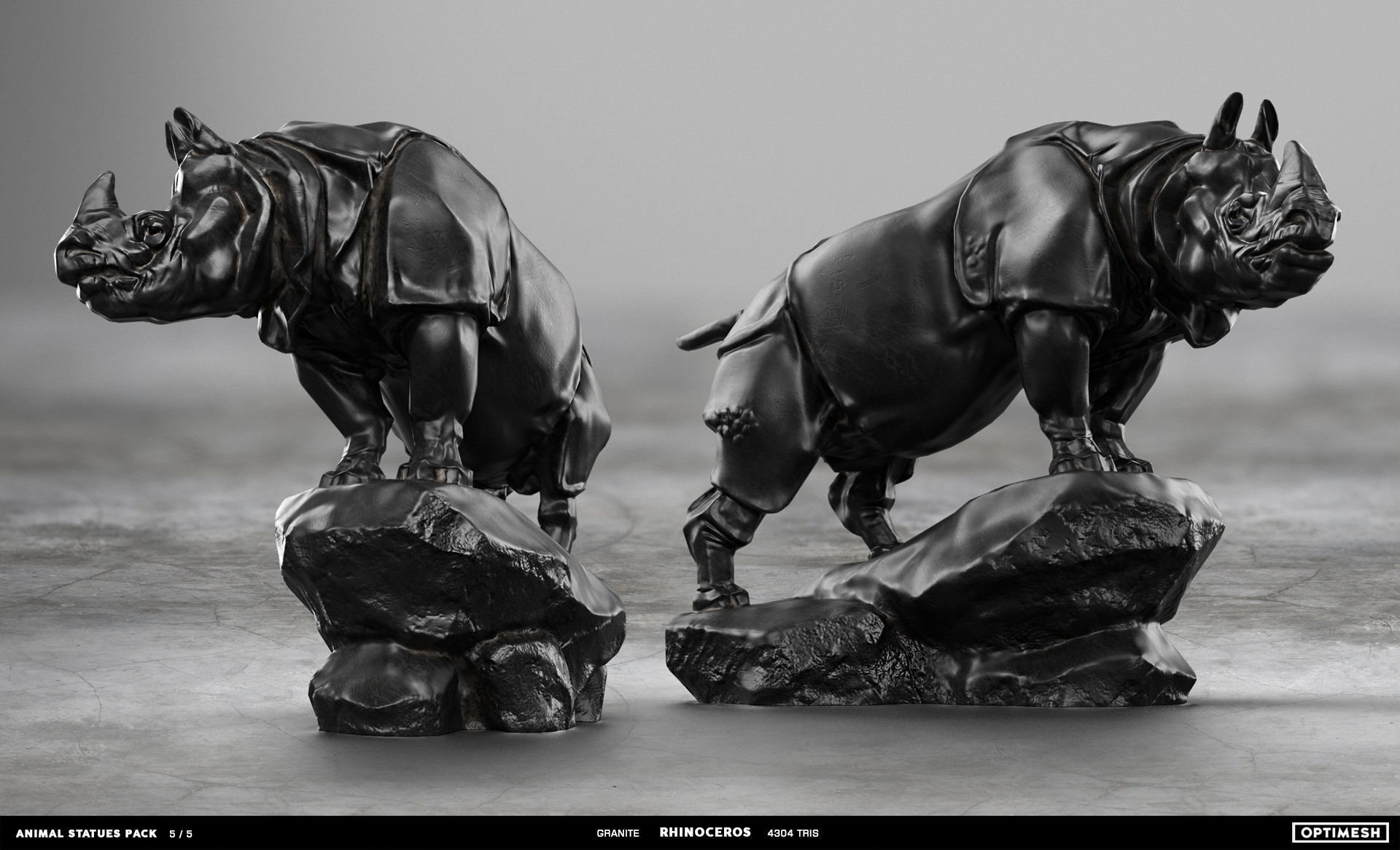 Animal Statues 3D PBR Pack lion puma rhino boar horse Low-poly 3D model_30