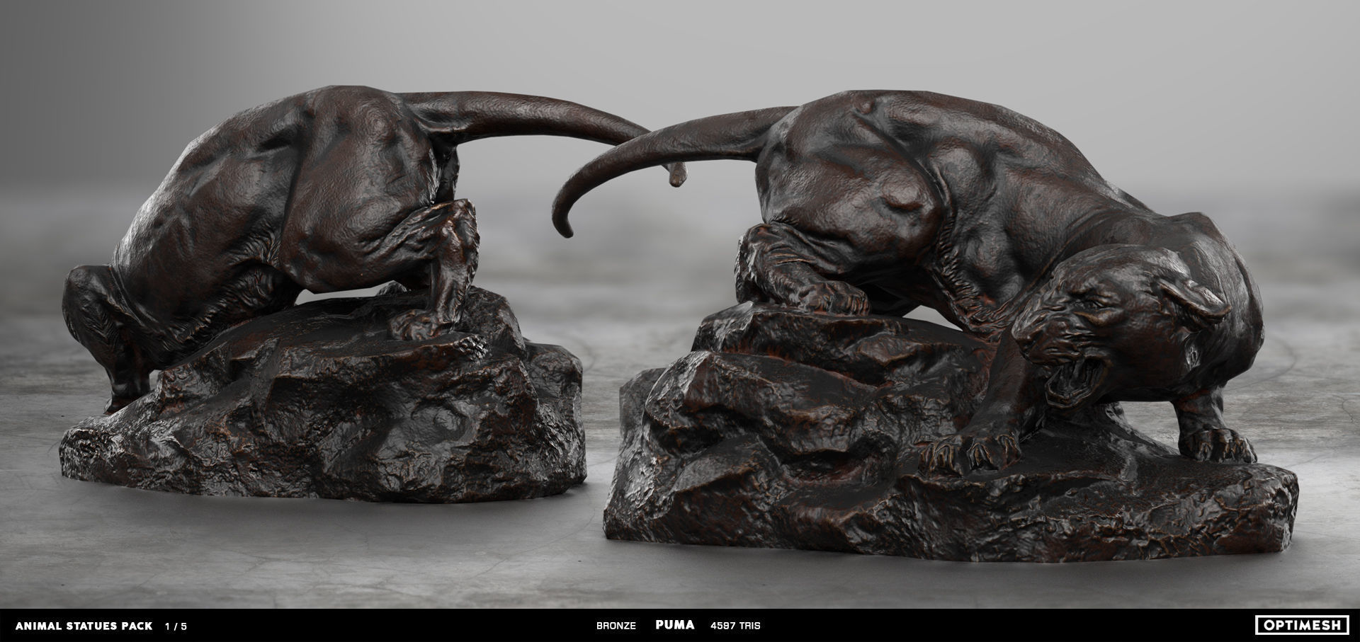 Animal Statues 3D PBR Pack lion puma rhino boar horse Low-poly 3D model_5