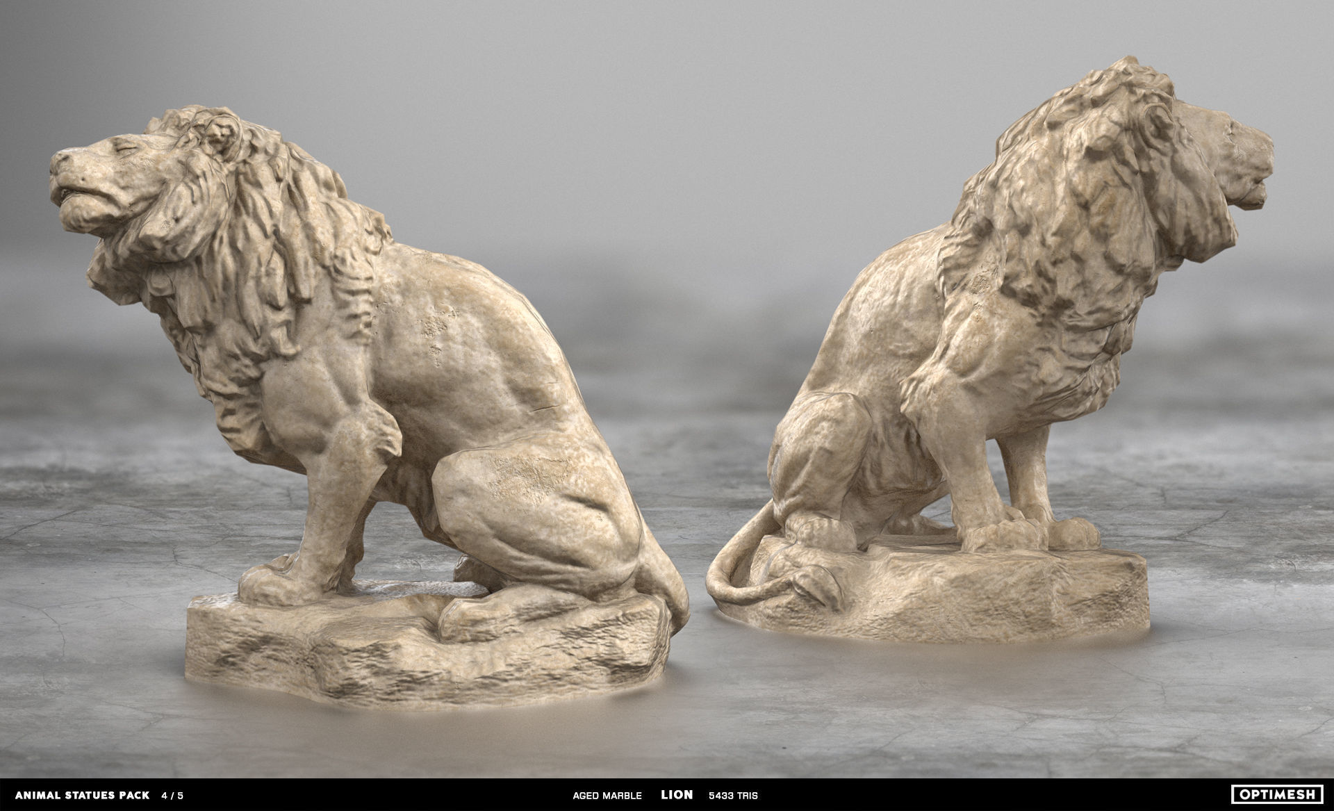 Animal Statues 3D PBR Pack lion puma rhino boar horse Low-poly 3D model_20