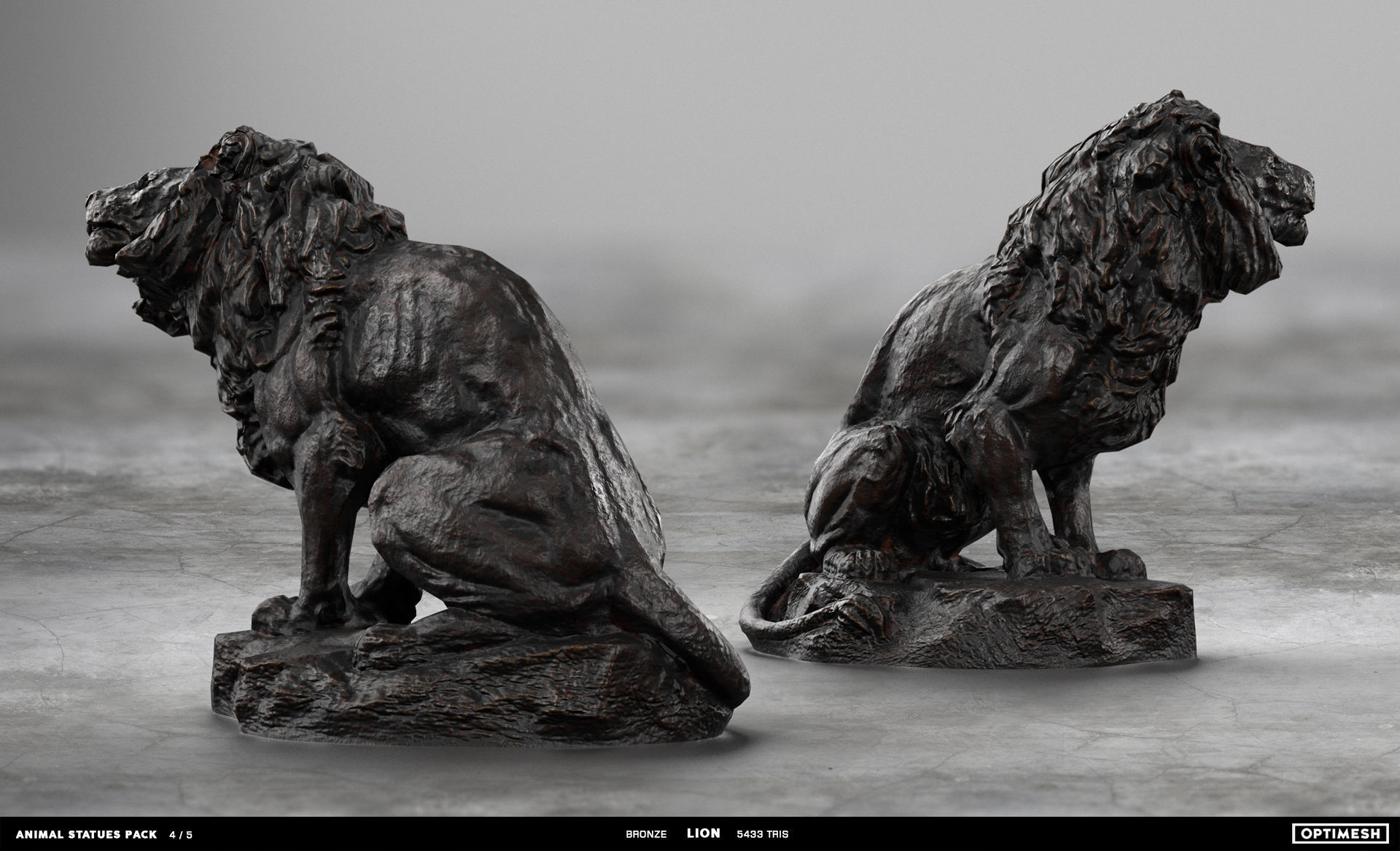 Animal Statues 3D PBR Pack lion puma rhino boar horse Low-poly 3D model_21