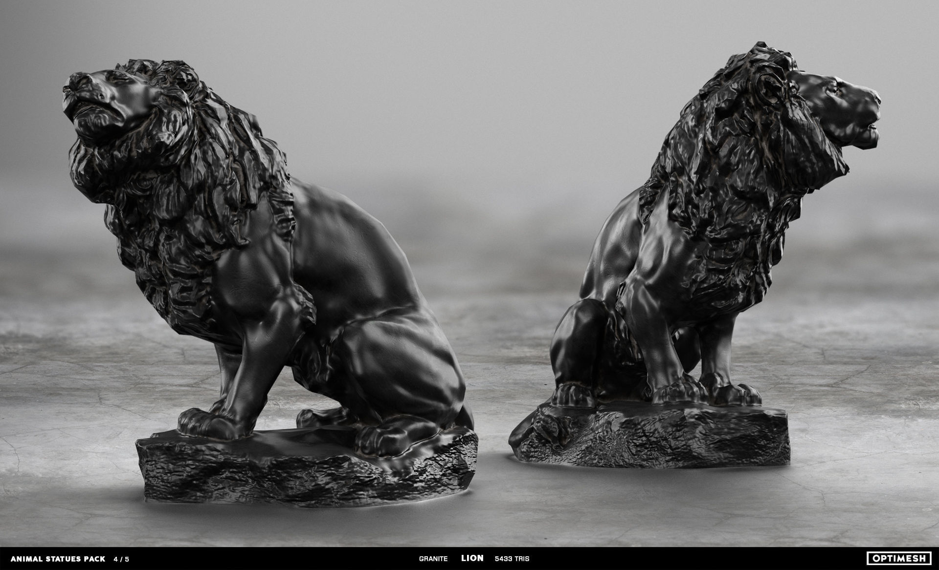 Animal Statues 3D PBR Pack lion puma rhino boar horse Low-poly 3D model_22