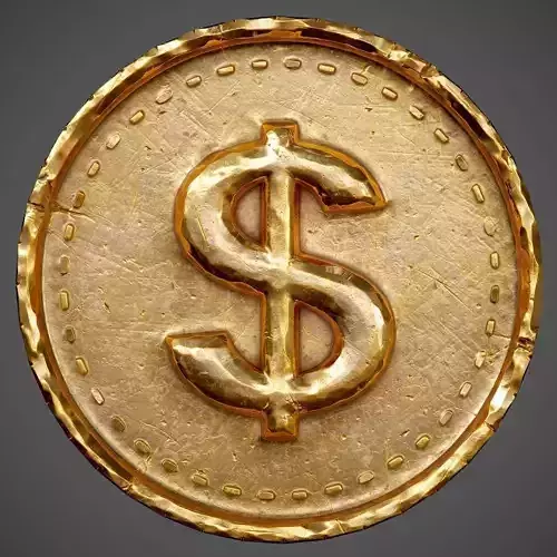 Old Coin with Dollar sign - PBR Game-Ready