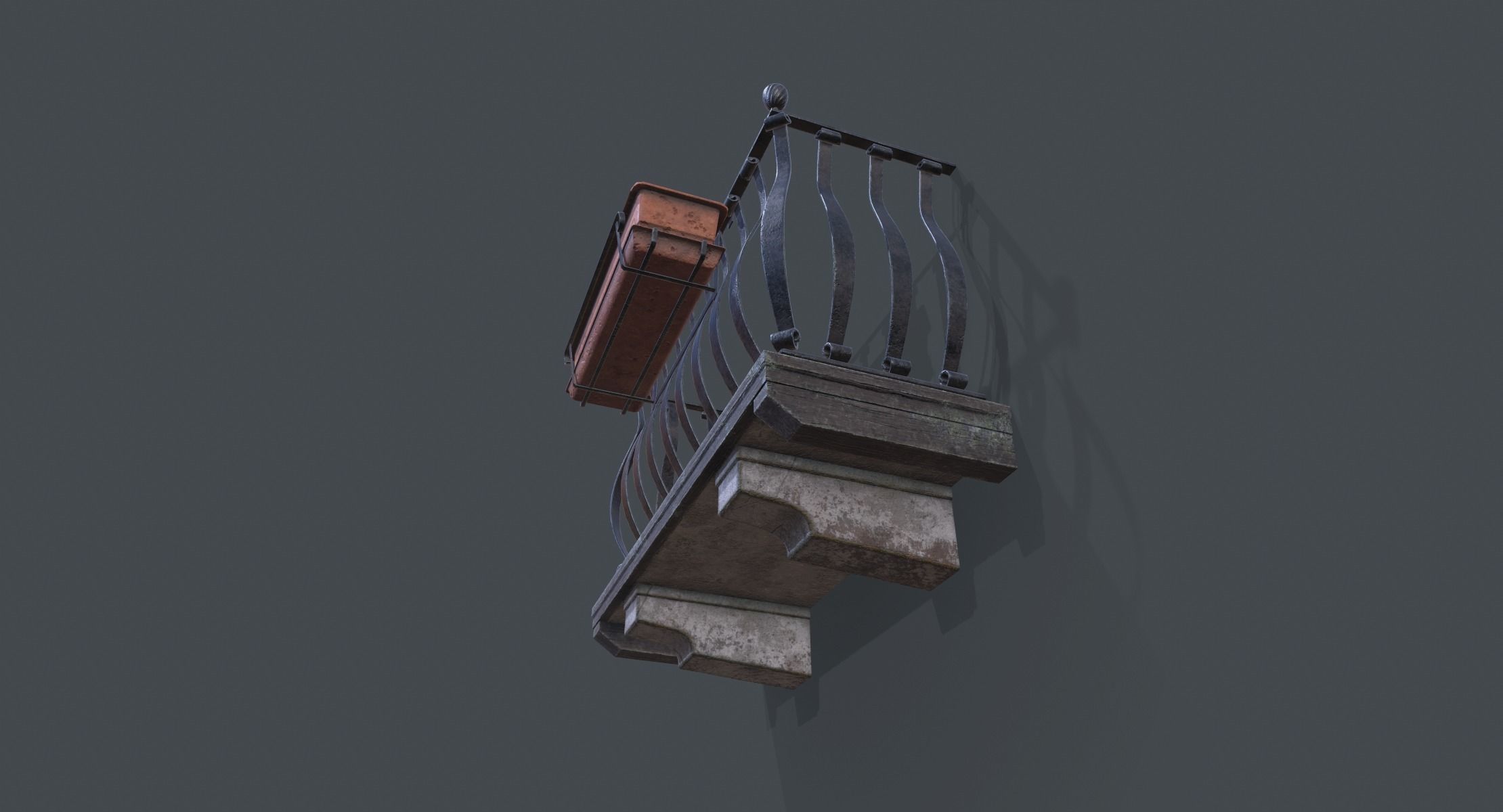 Old Italian Balcony Low-poly 3D model_3