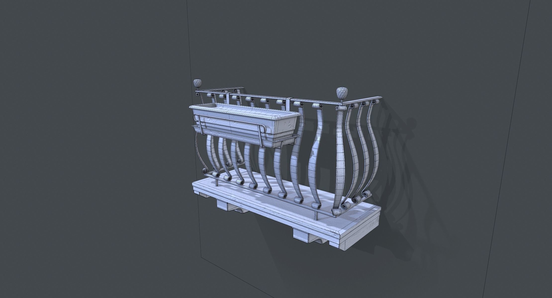 Old Italian Balcony Low-poly 3D model_8