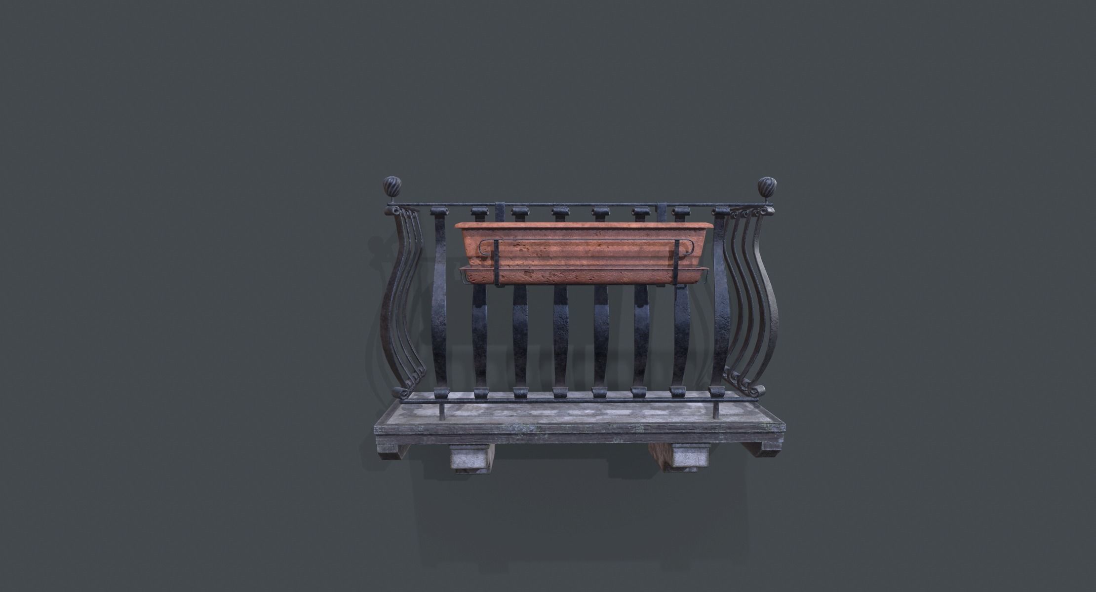 Old Italian Balcony Low-poly 3D model_5