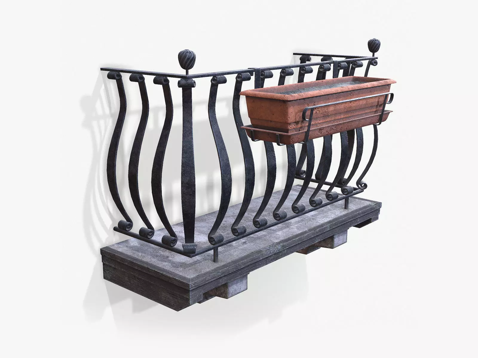 Old Italian Balcony Low-poly 3D model_0