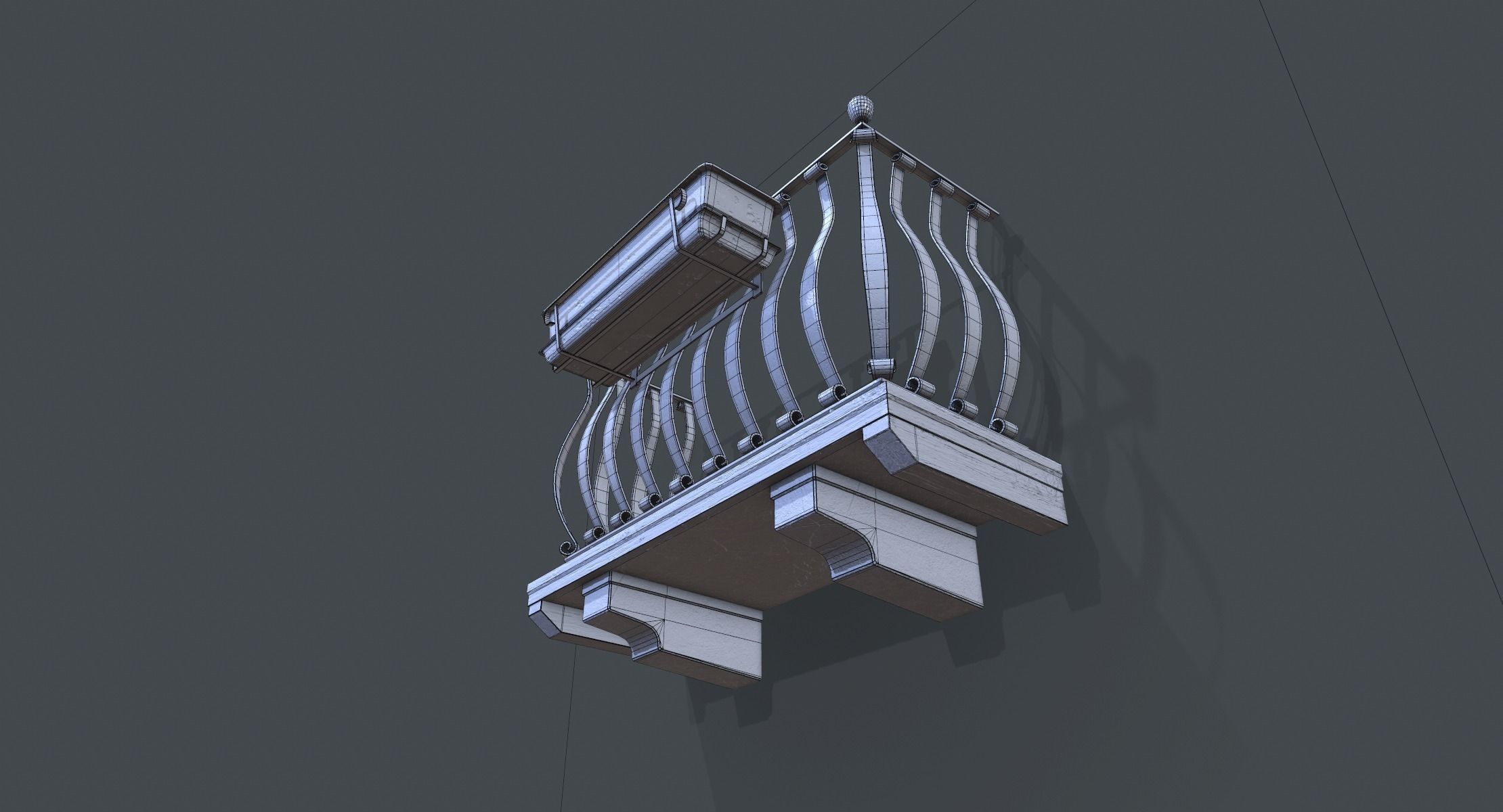 Old Italian Balcony Low-poly 3D model_6