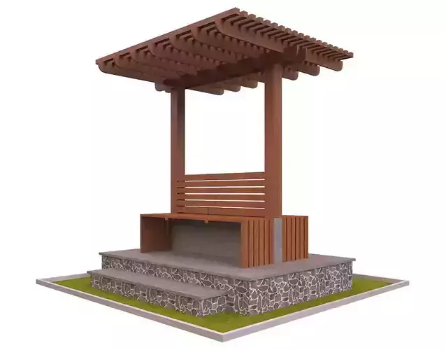 Pergola 3 wooden pavilion Low-poly 3D model