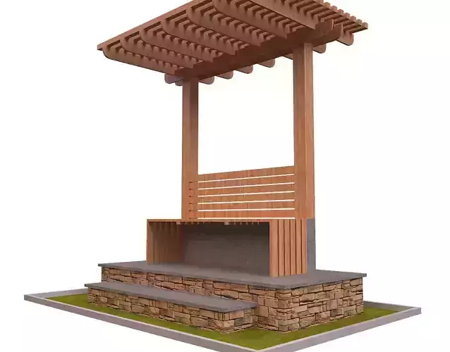 Pergola 4 wooden bench Low-poly 3D model
