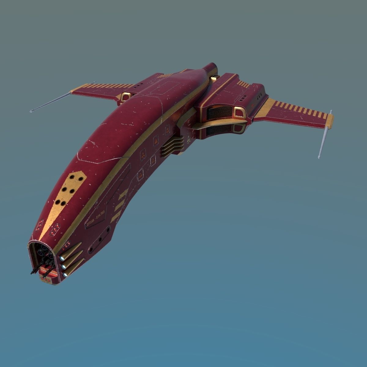 Spaceship Dagger Type 1 Red Low-poly 3D model_17