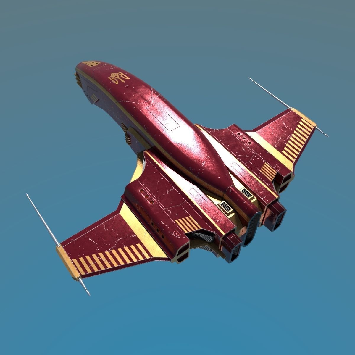 Spaceship Dagger Type 1 Red Low-poly 3D model_20