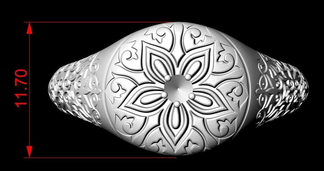 Ring with a pattern and a stone 196 3D print model_13