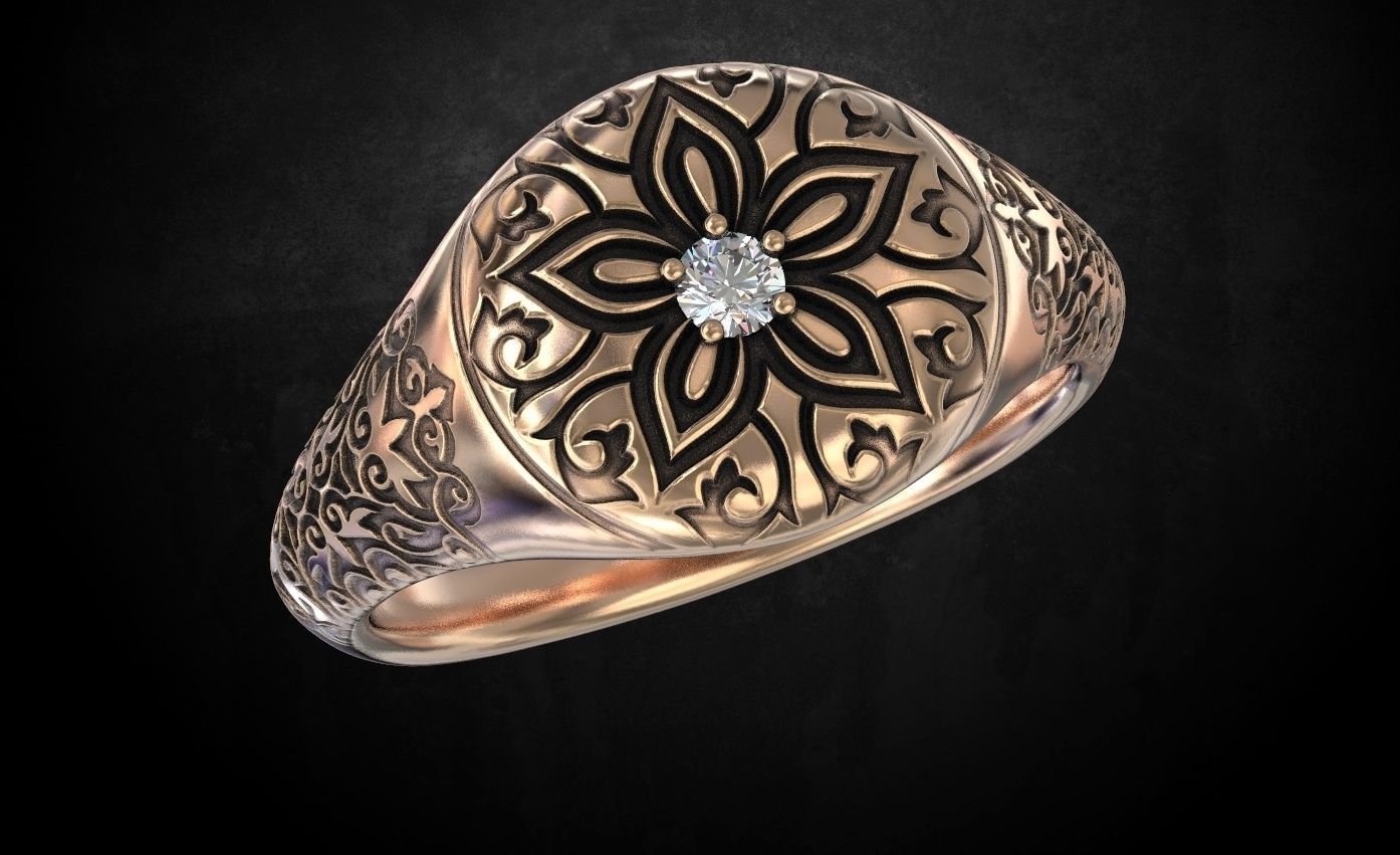 Ring with a pattern and a stone 196 3D print model_1