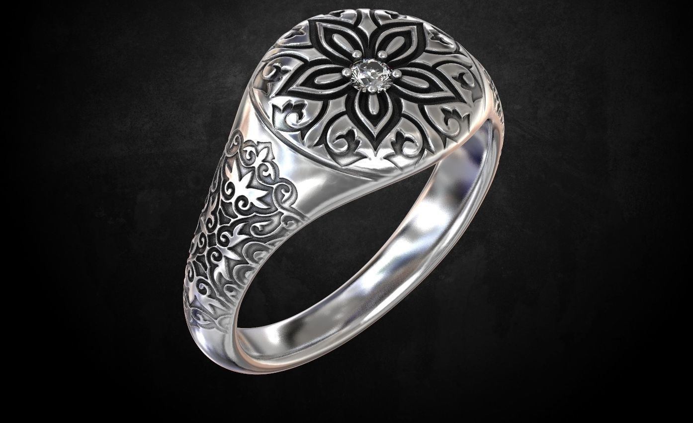 Ring with a pattern and a stone 196 3D print model_2
