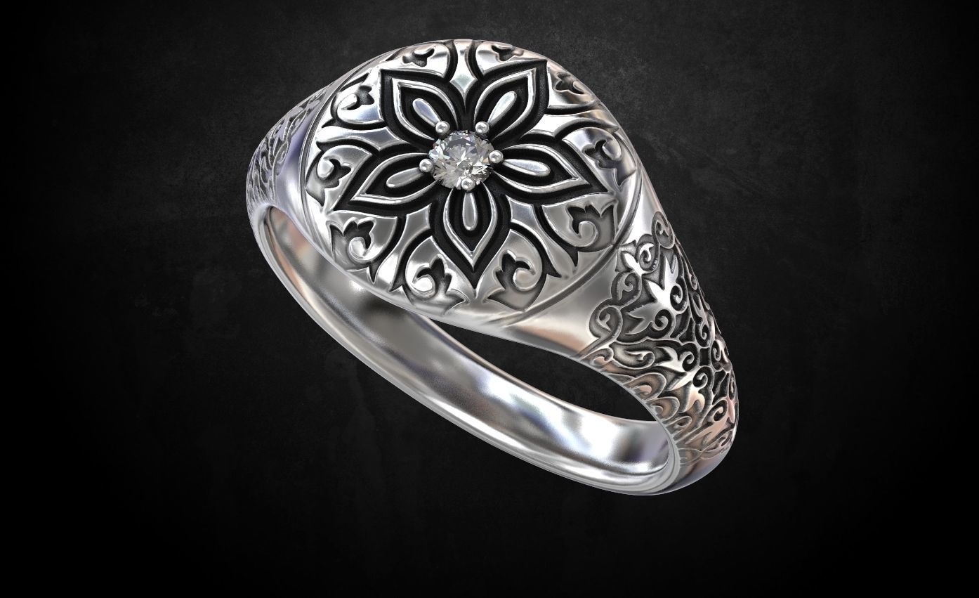 Ring with a pattern and a stone 196 3D print model_6