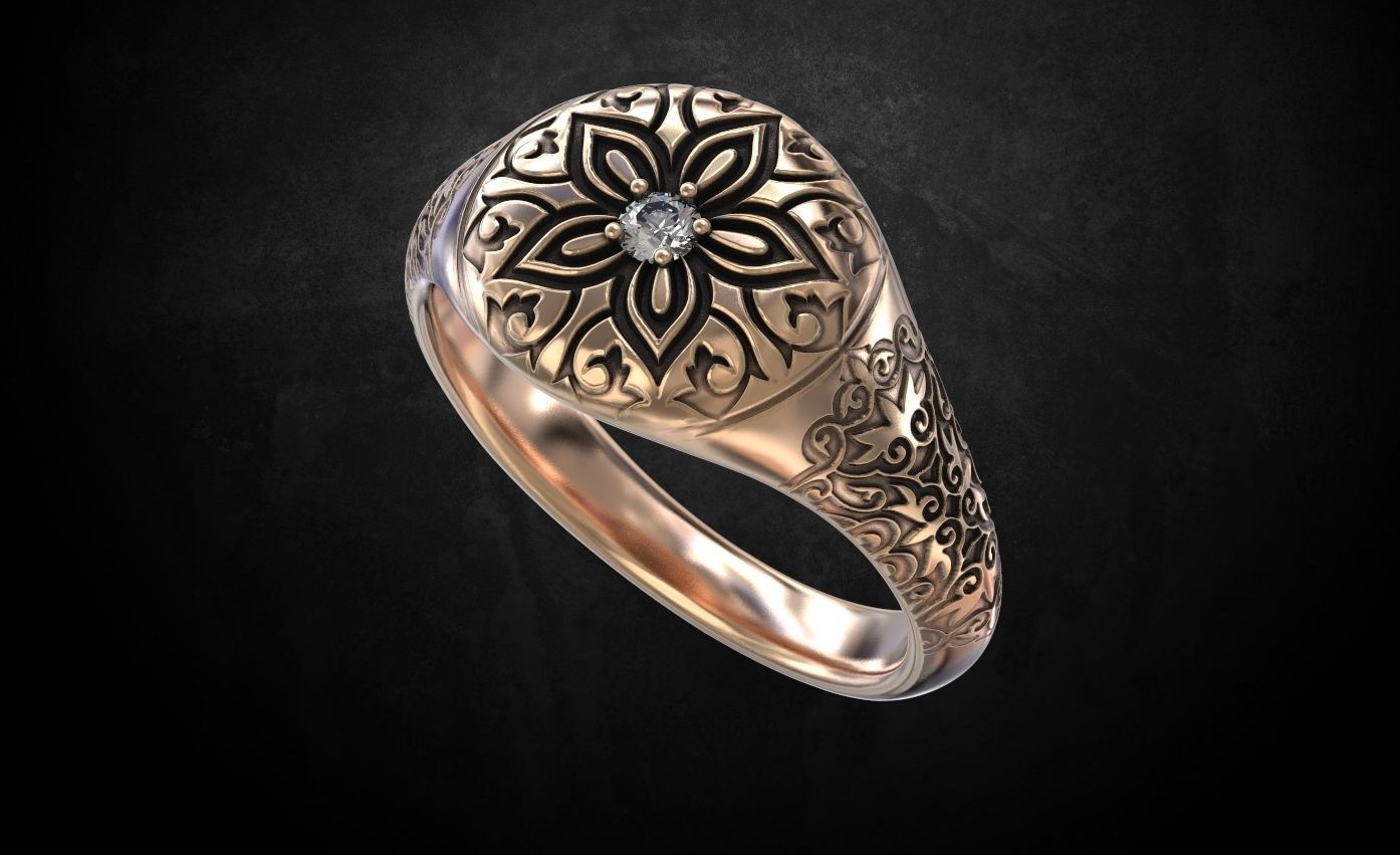 Ring with a pattern and a stone 196 3D print model_3