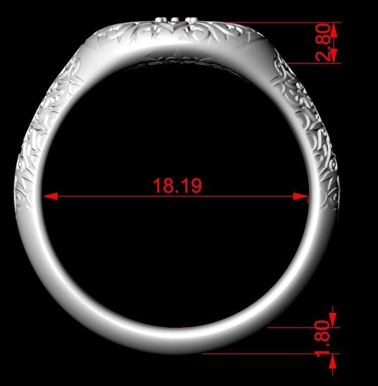 Ring with a pattern and a stone 196 3D print model_11