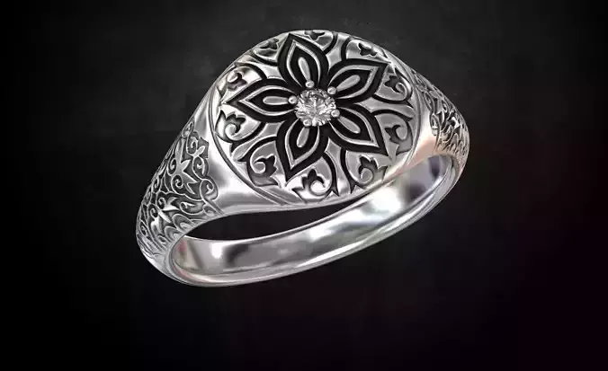 Ring with a pattern and a stone 196 3D print model