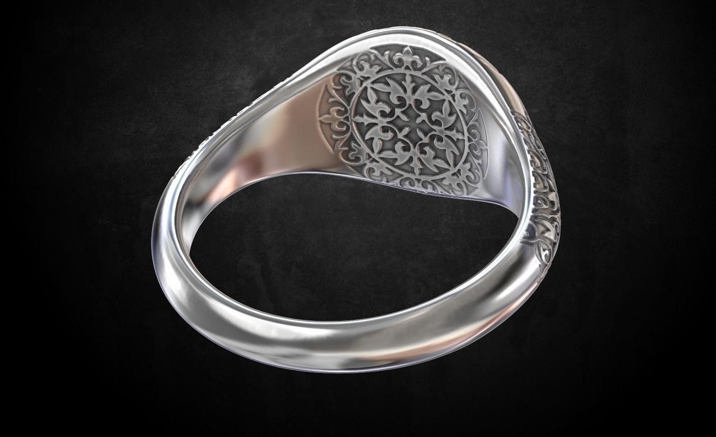 Ring with a pattern and a stone 196 3D print model_9