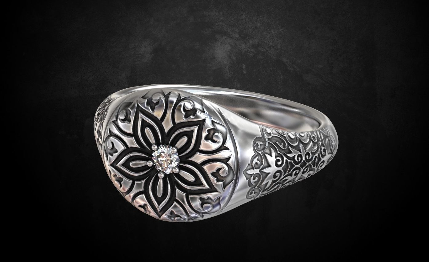 Ring with a pattern and a stone 196 3D print model_10