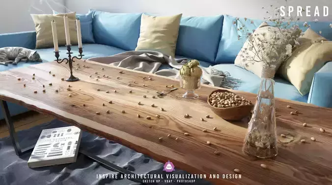 SPREAD living room with couch and coffee table