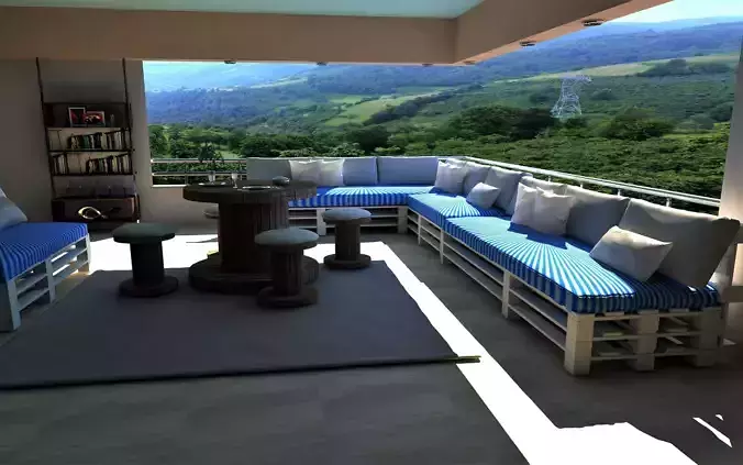 -Balcony design -Pallet seating group -Green landscape Free 3D model