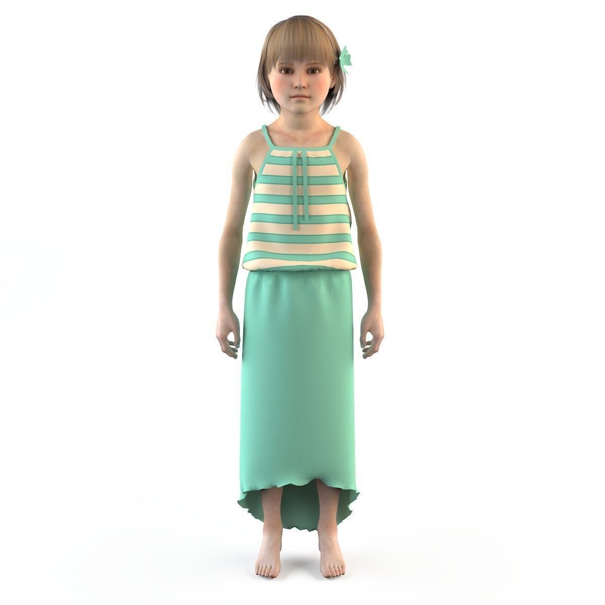 Girl dress t shirt skirt Baby clothes  3D model_4