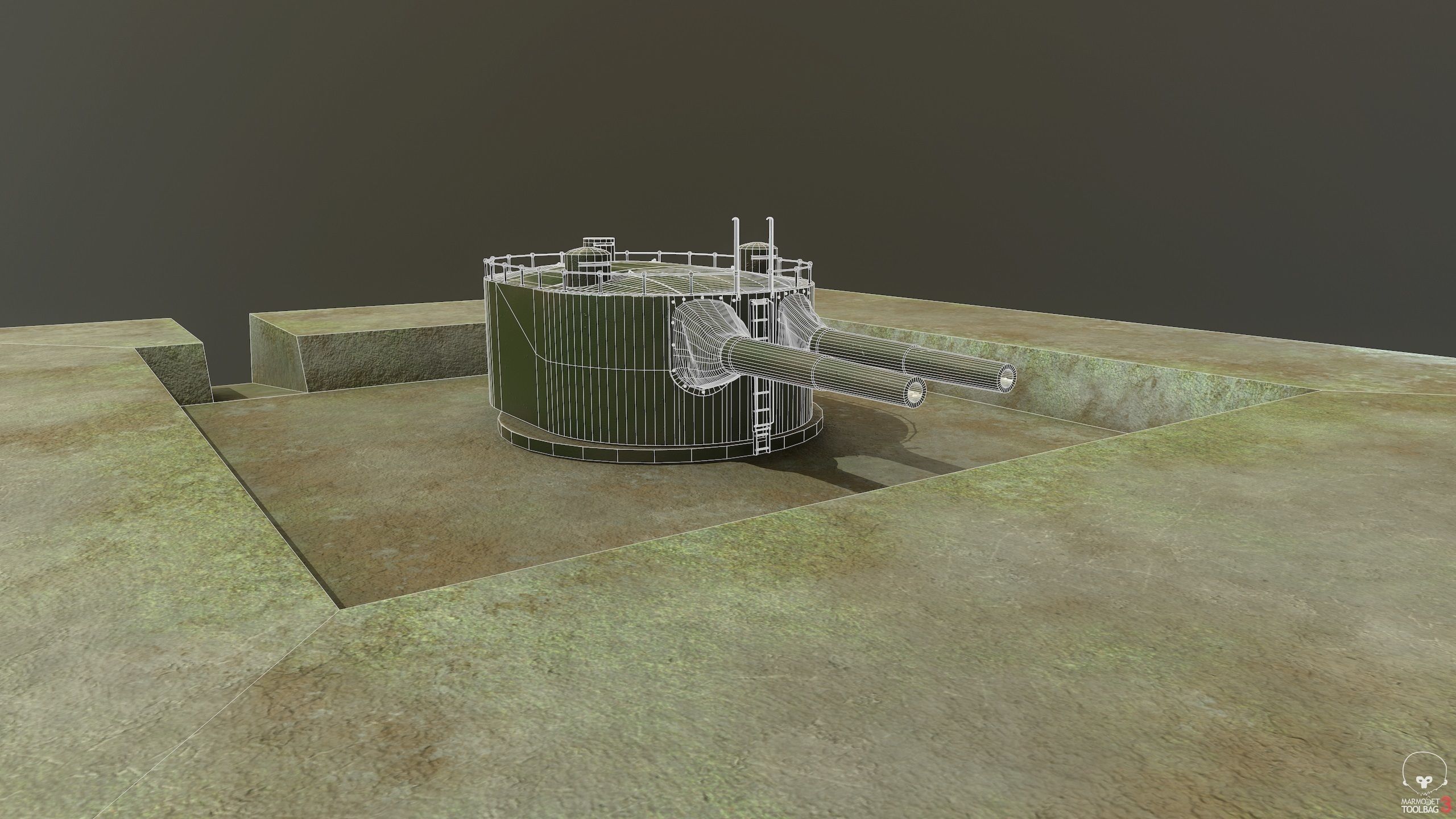 Coastal artillery 305 mm Low-poly 3D model_3
