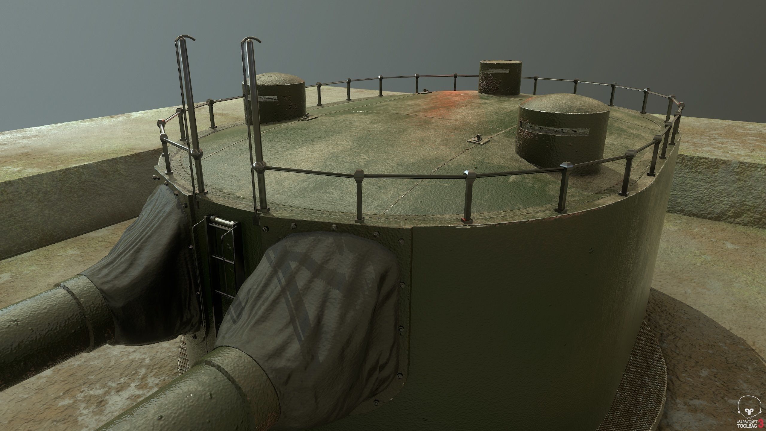 Coastal artillery 305 mm Low-poly 3D model_10