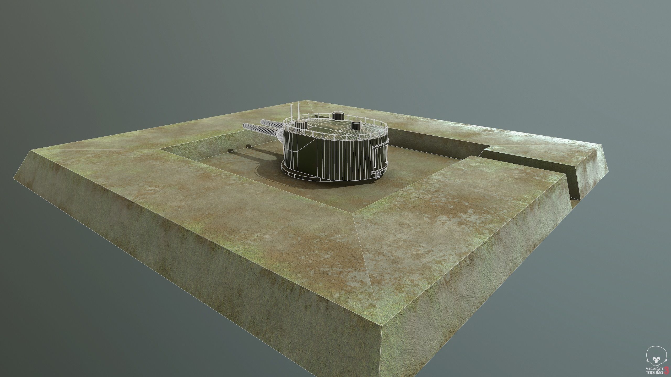 Coastal artillery 305 mm Low-poly 3D model_6