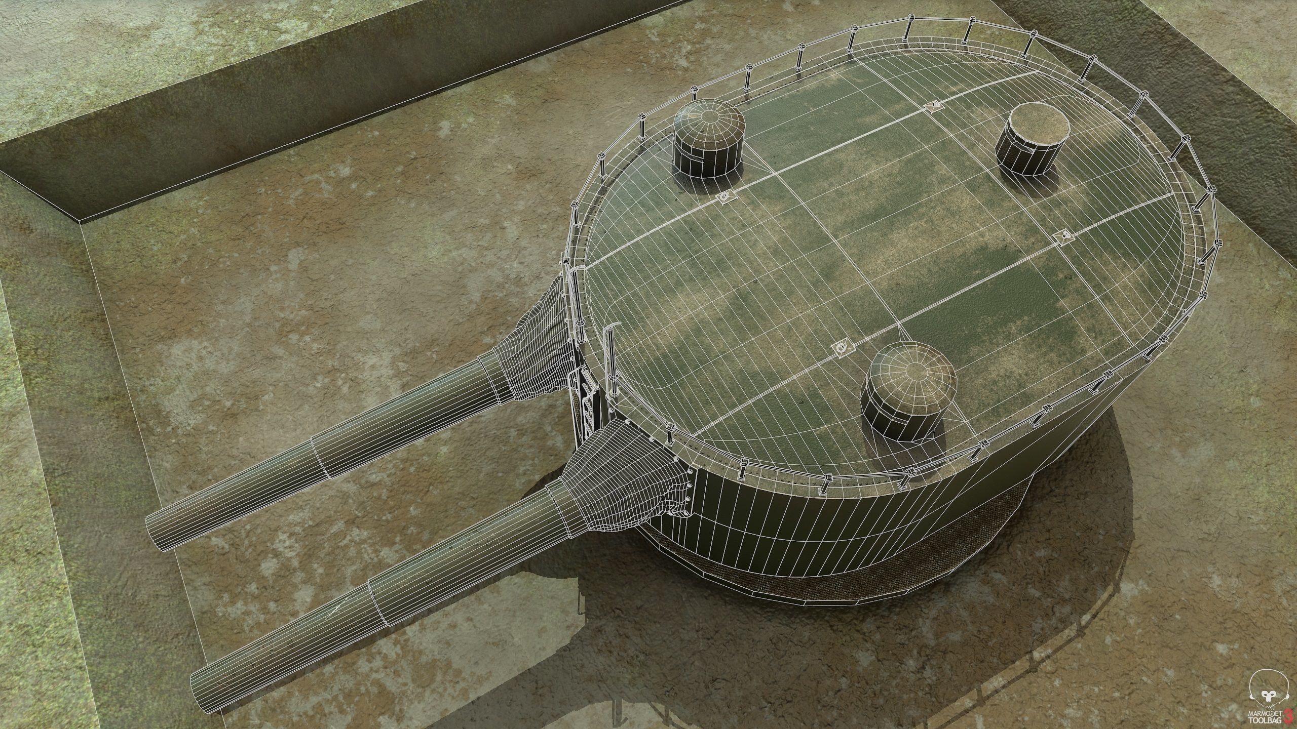 Coastal artillery 305 mm Low-poly 3D model_7