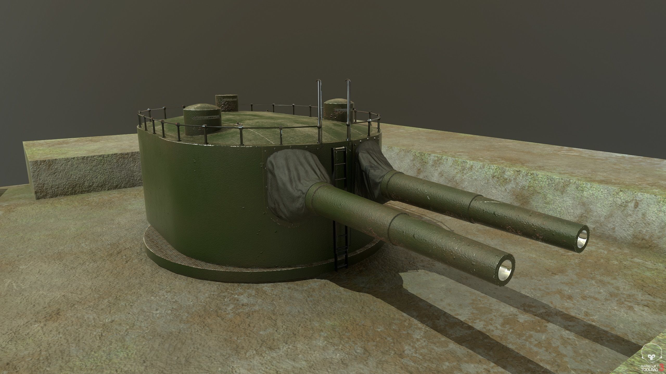 Coastal artillery 305 mm Low-poly 3D model_0