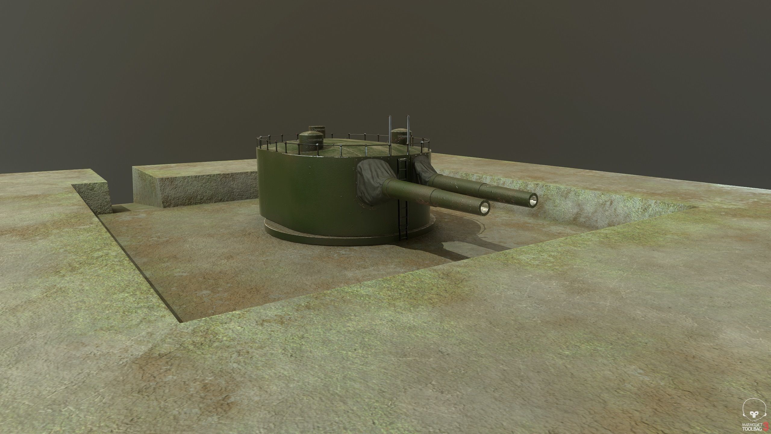Coastal artillery 305 mm Low-poly 3D model_8