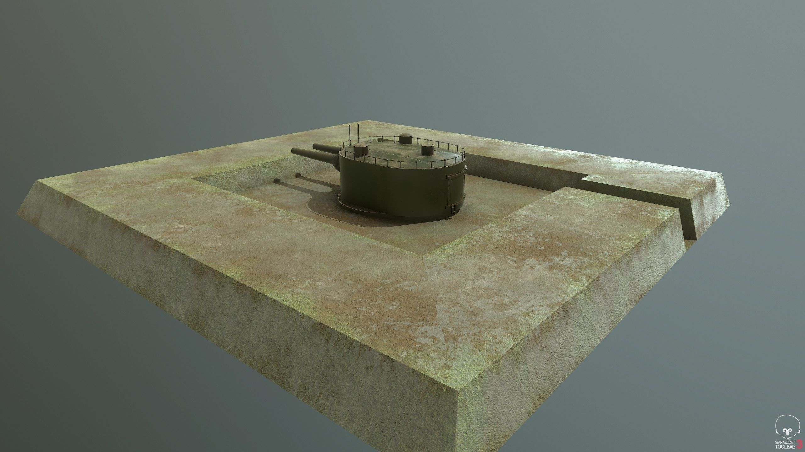 Coastal artillery 305 mm Low-poly 3D model_2