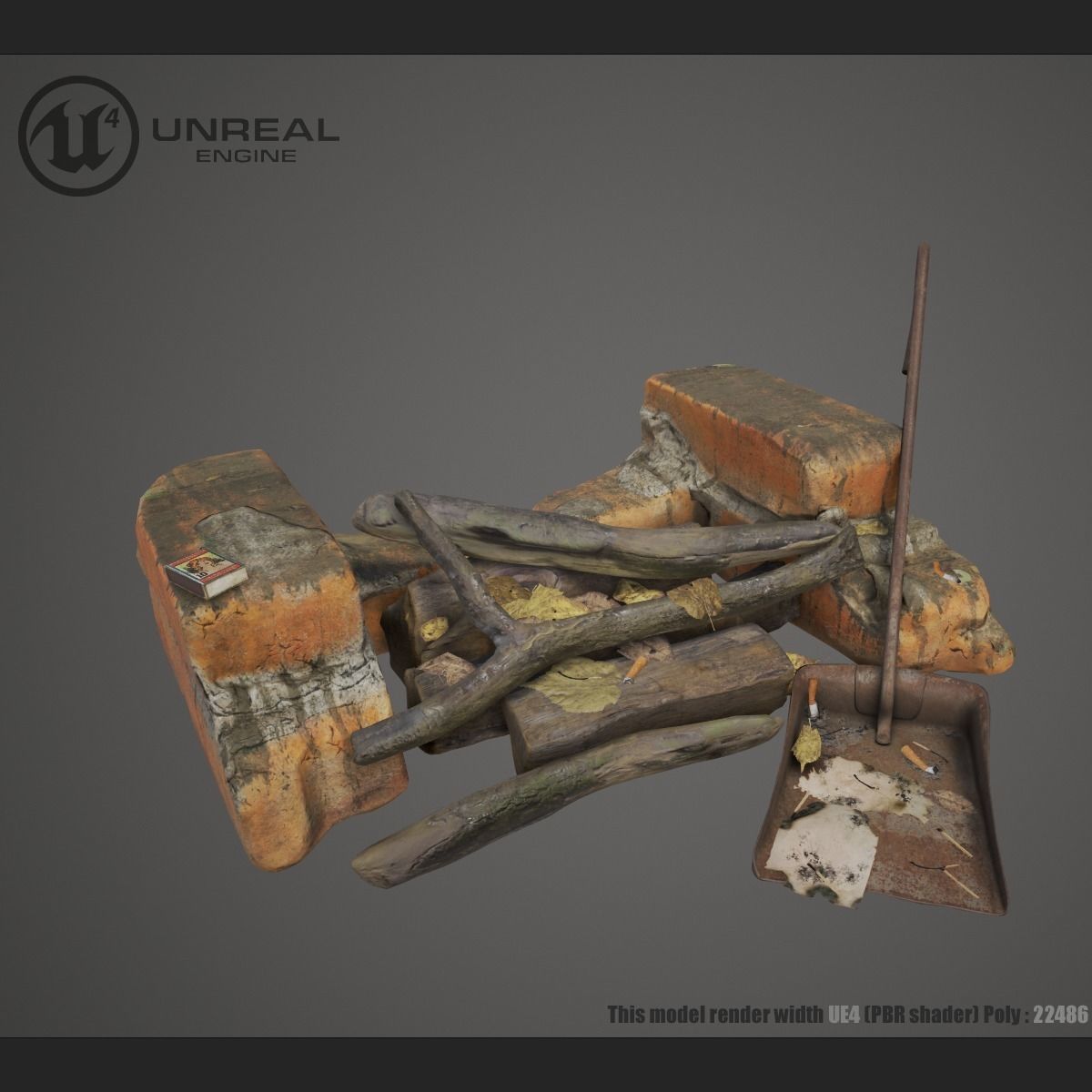 Firewood Stove Low-poly 3D model_4